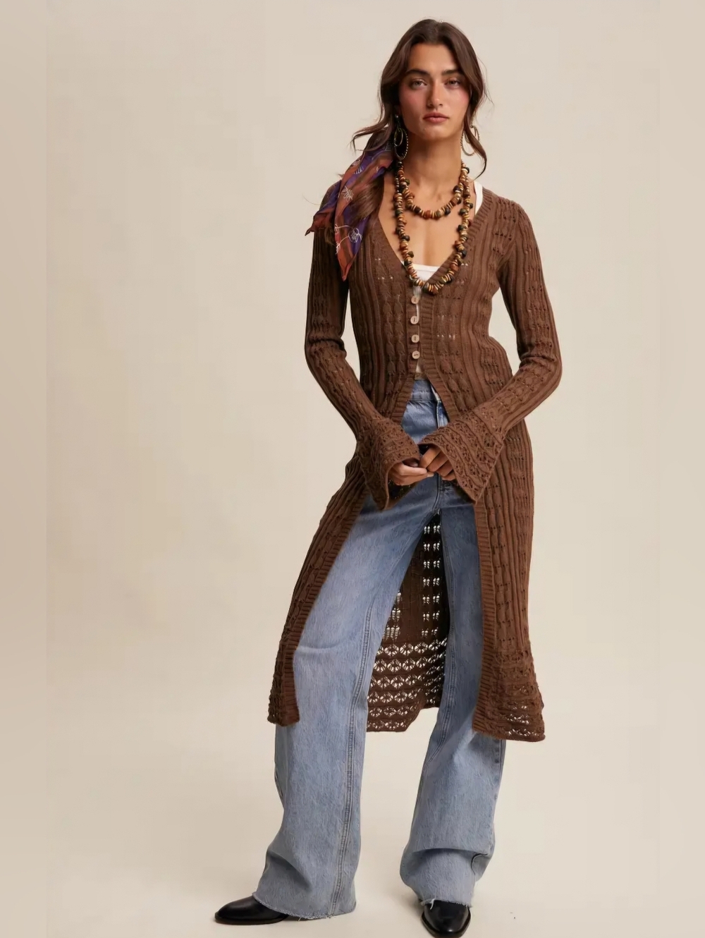 #1514 Listicle Mocha Muse Boho Duster Cardigan - Picture 7 of 10